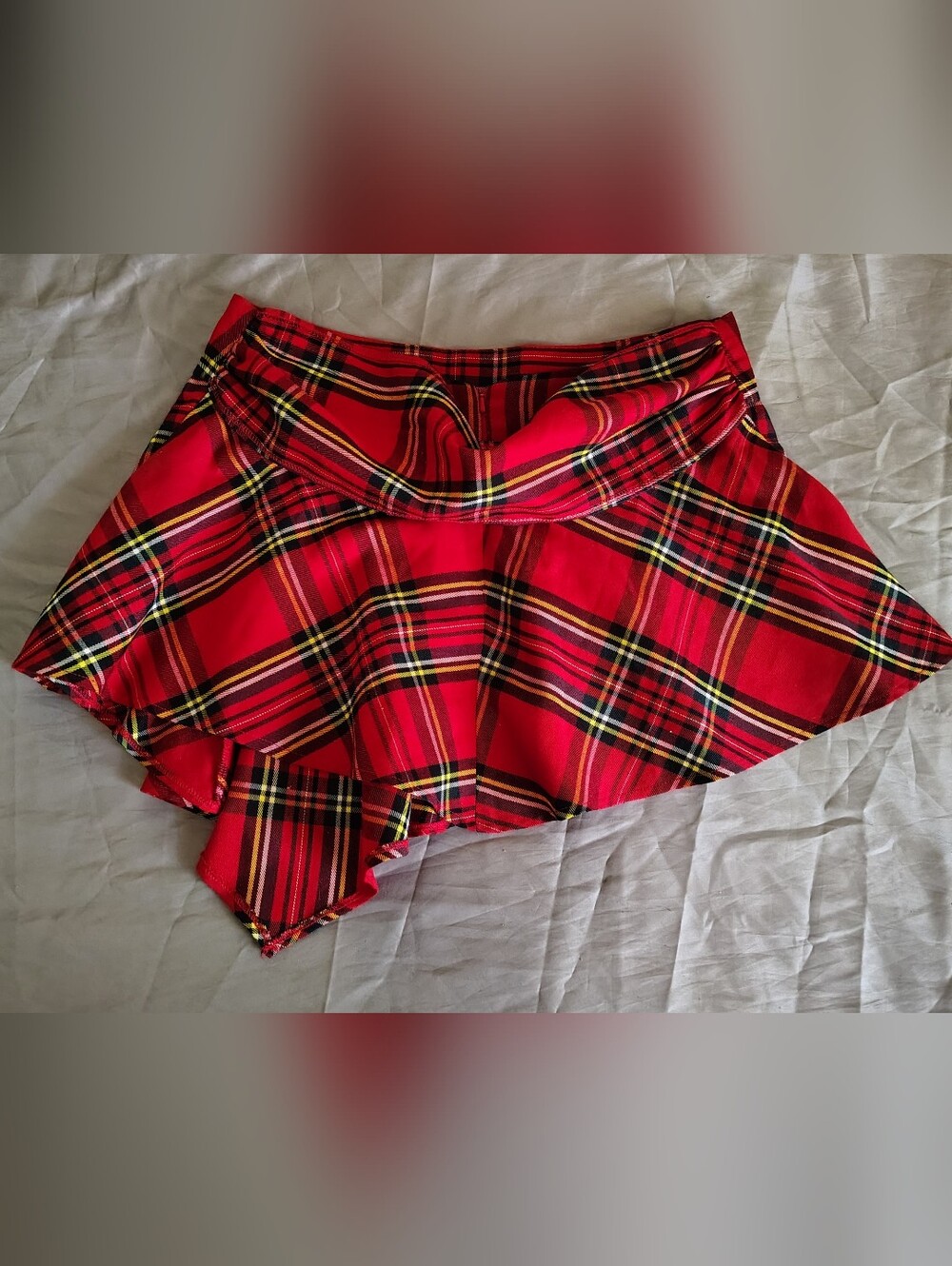 Womens M/L Red Black Plaid Tapered Belt School Girl 90s Y2K Punk Maxi Mini Skirt